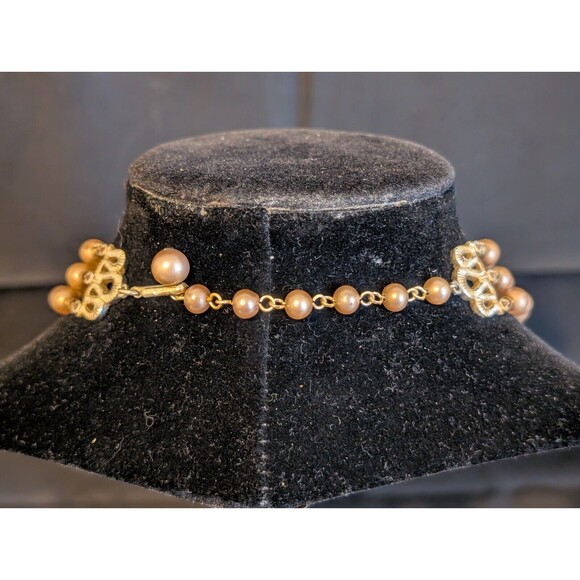 Vtg Gorgeous Champagne 3 Strand Bead Beaded Necklace 17.25"long Estate Chunky - Picture 4 of 6